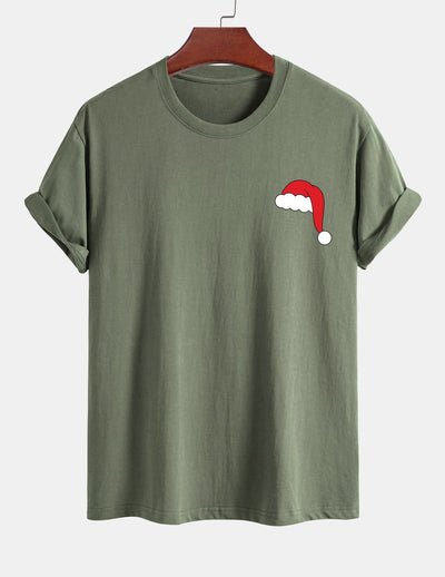 Regular Fit Santa Hat Print Cotton T-Shirt