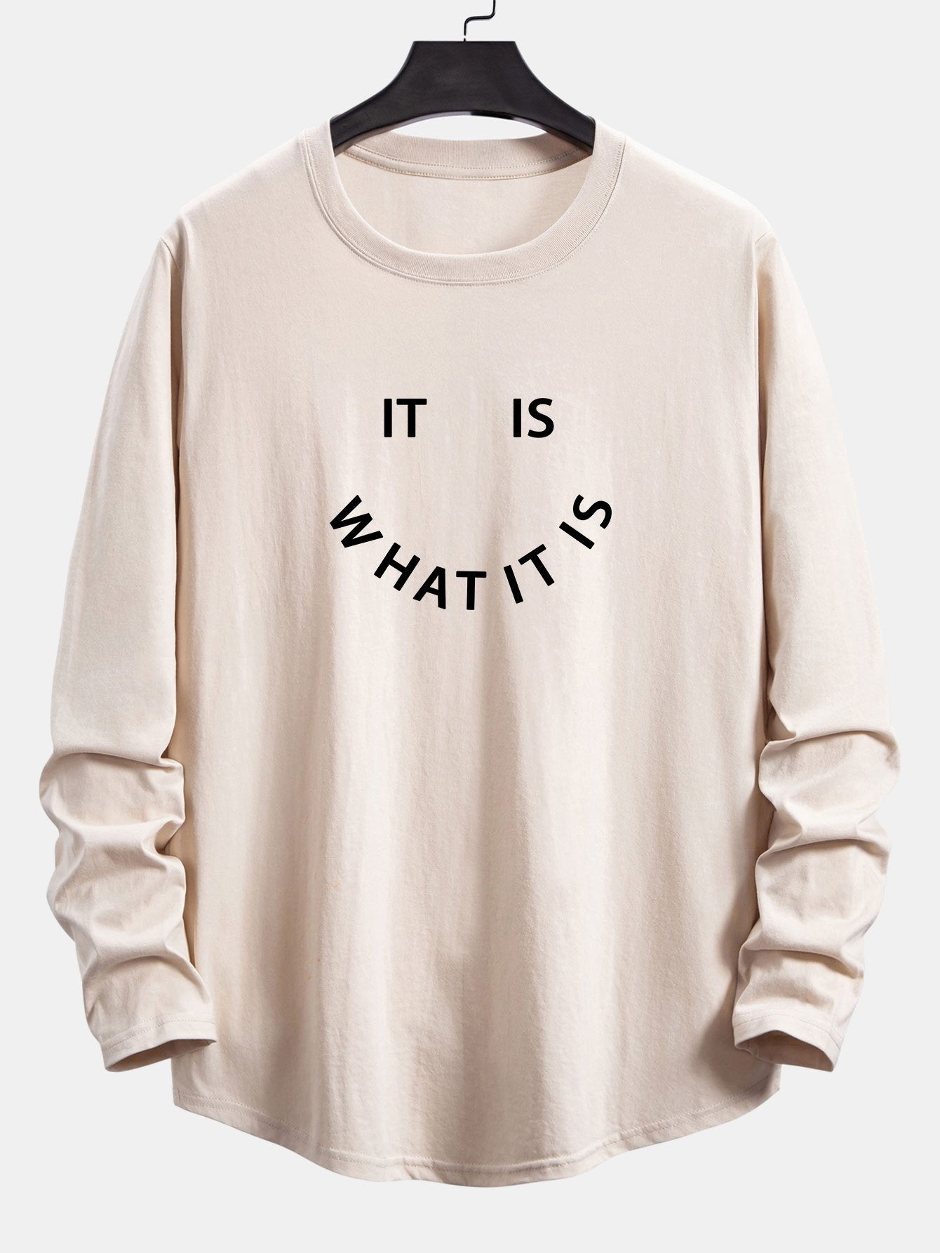 Long Sleeve Slogan Print Cotton Arc Hem T-Shirt