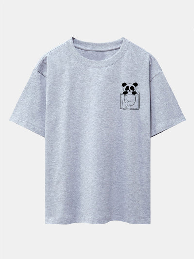 Pocket Panda Print Drop Shoulder Oversize T-Shirt