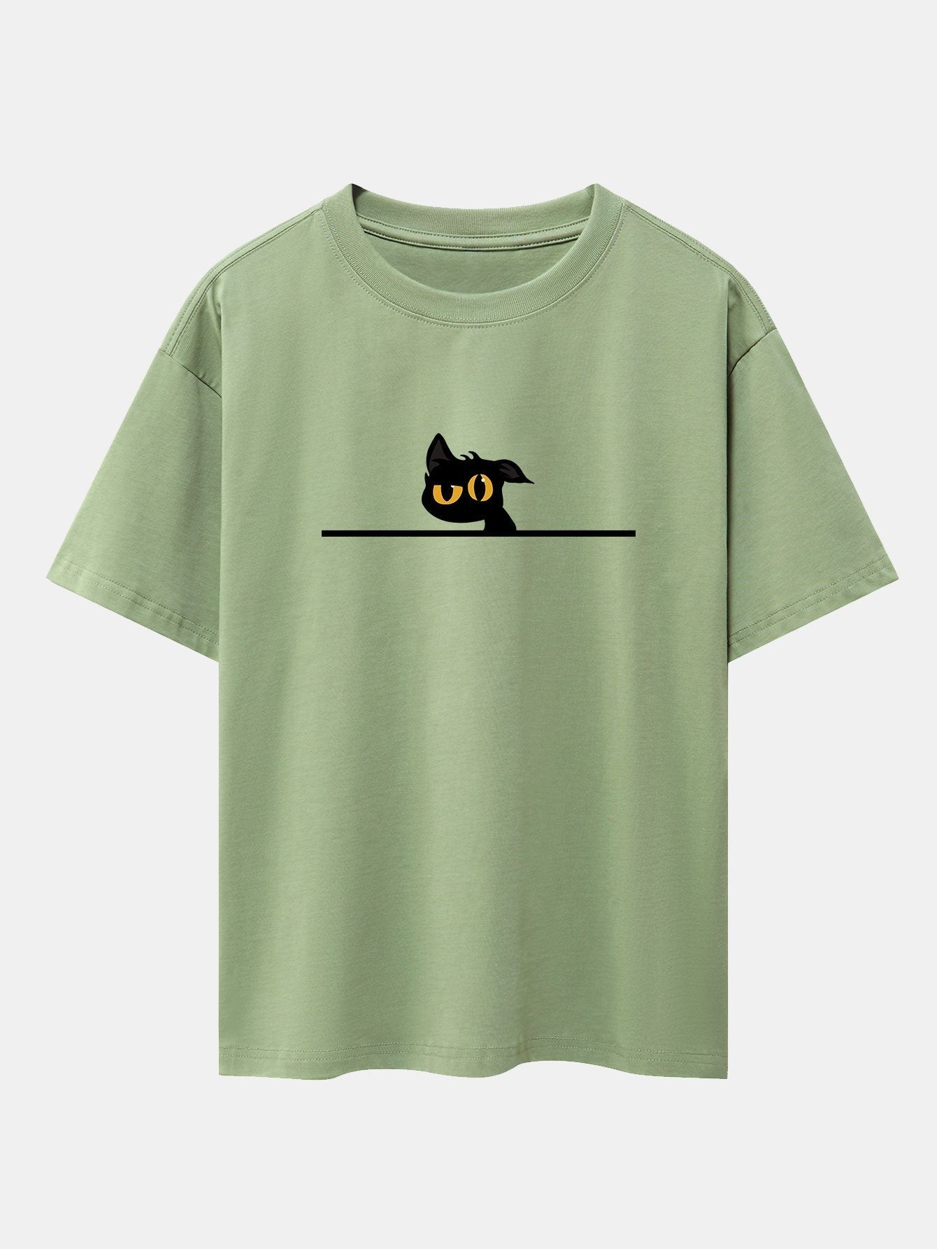 Black Cat In Doubt Print Drop Shoulder Oversize T-Shirt