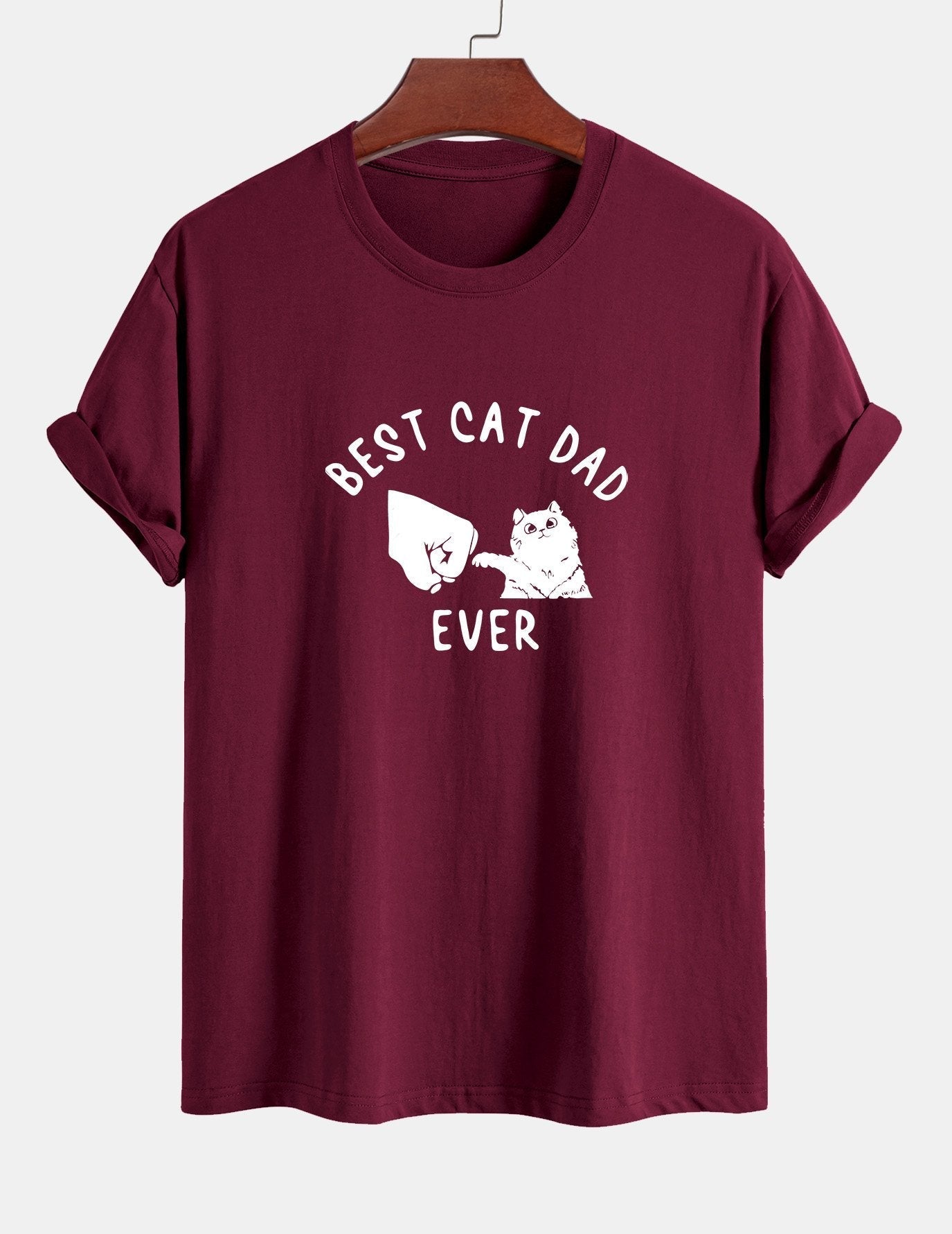 Regular Fit Best Cat Dad Ever Print Cotton T-Shirt