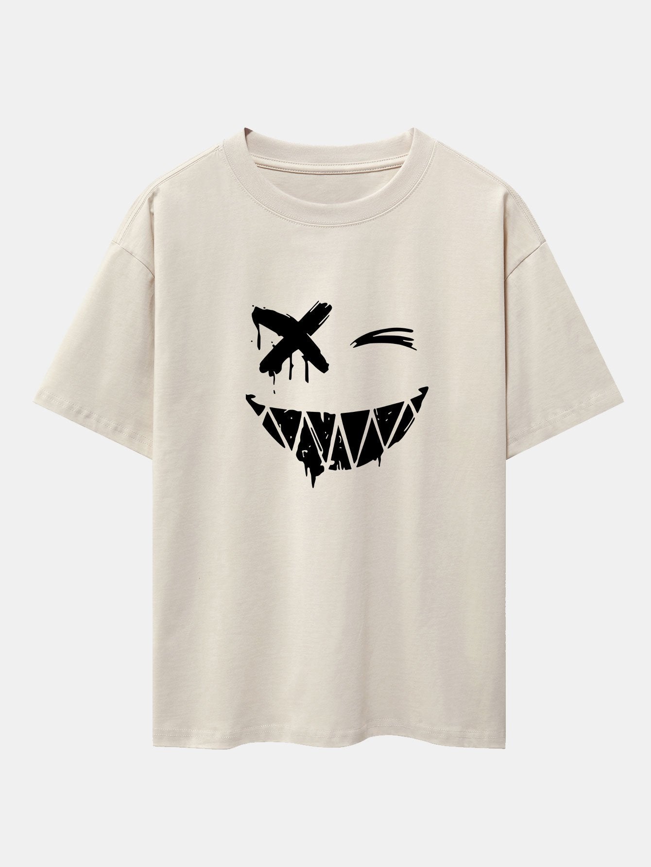 Dissolved Smiley Face Print Drop Shoulder Oversize T-Shirt