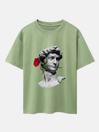 Rose David Print Relax Fit Drop Shoulder T-Shirts