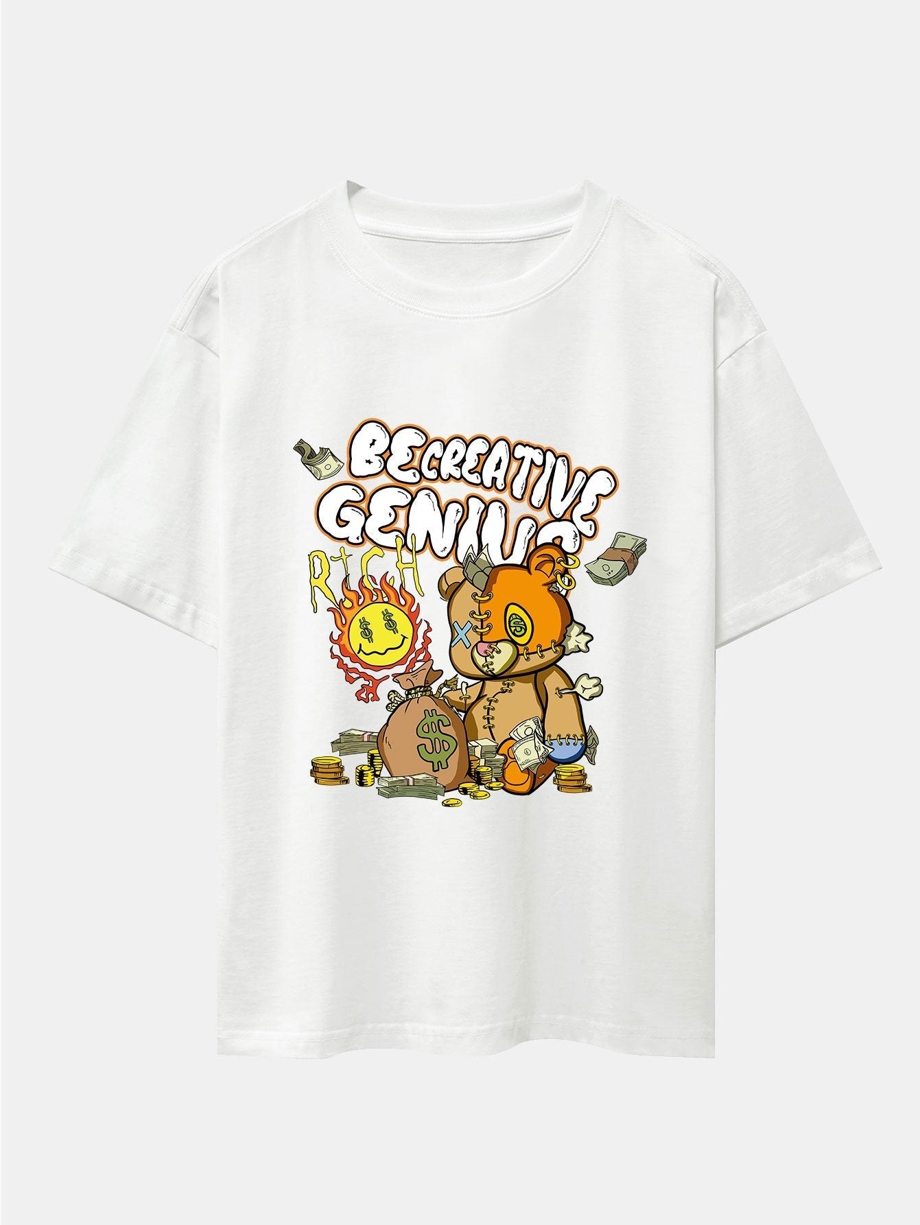 Rich Bear Print Drop Shoulder Oversize T-Shirt