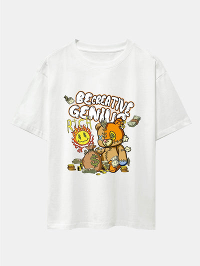 Rich Bear Print Drop Shoulder Oversize T-Shirt