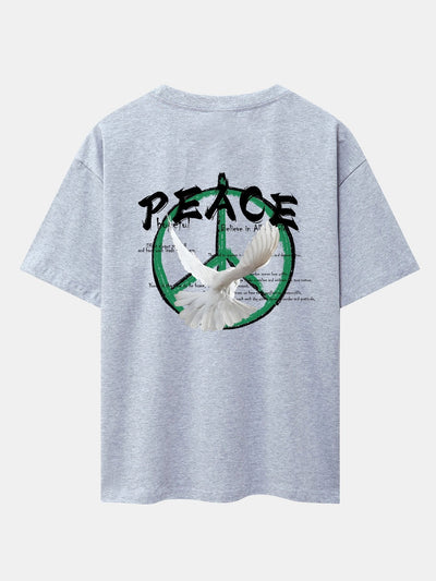 Dove With Peace Symbol Back Print Drop Shoulder Oversize T-Shirt