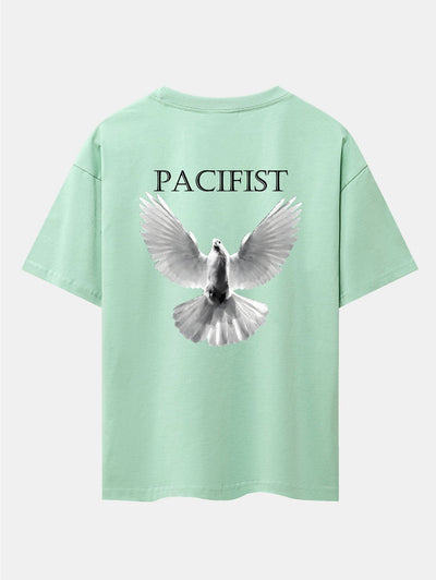 Pacifist Dove Back Print Drop Shoulder Oversize T-Shirt