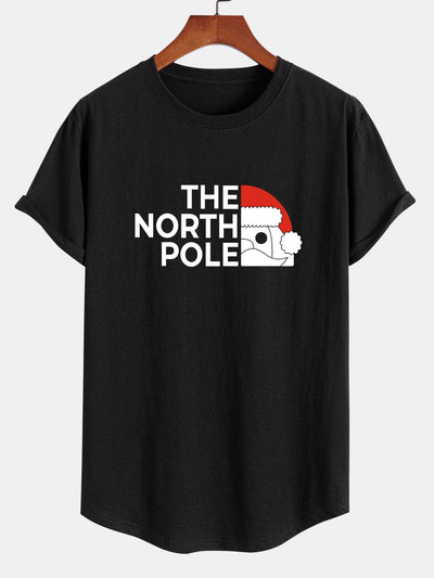 Santa Claus Slogan Print Cotton Arc Hem T-Shirt