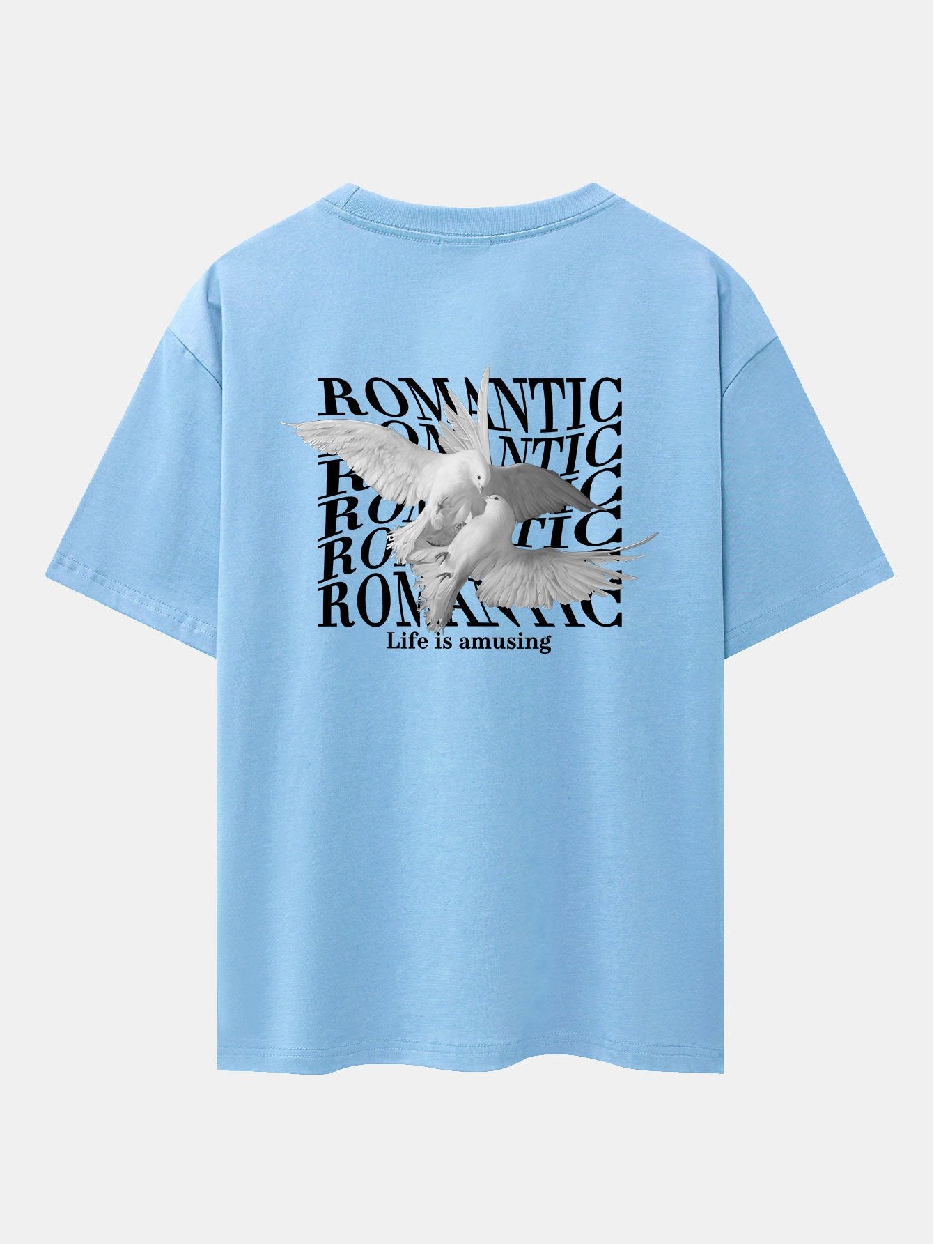 Romantic Doves Back Print Drop Shoulder Oversize T-Shirt