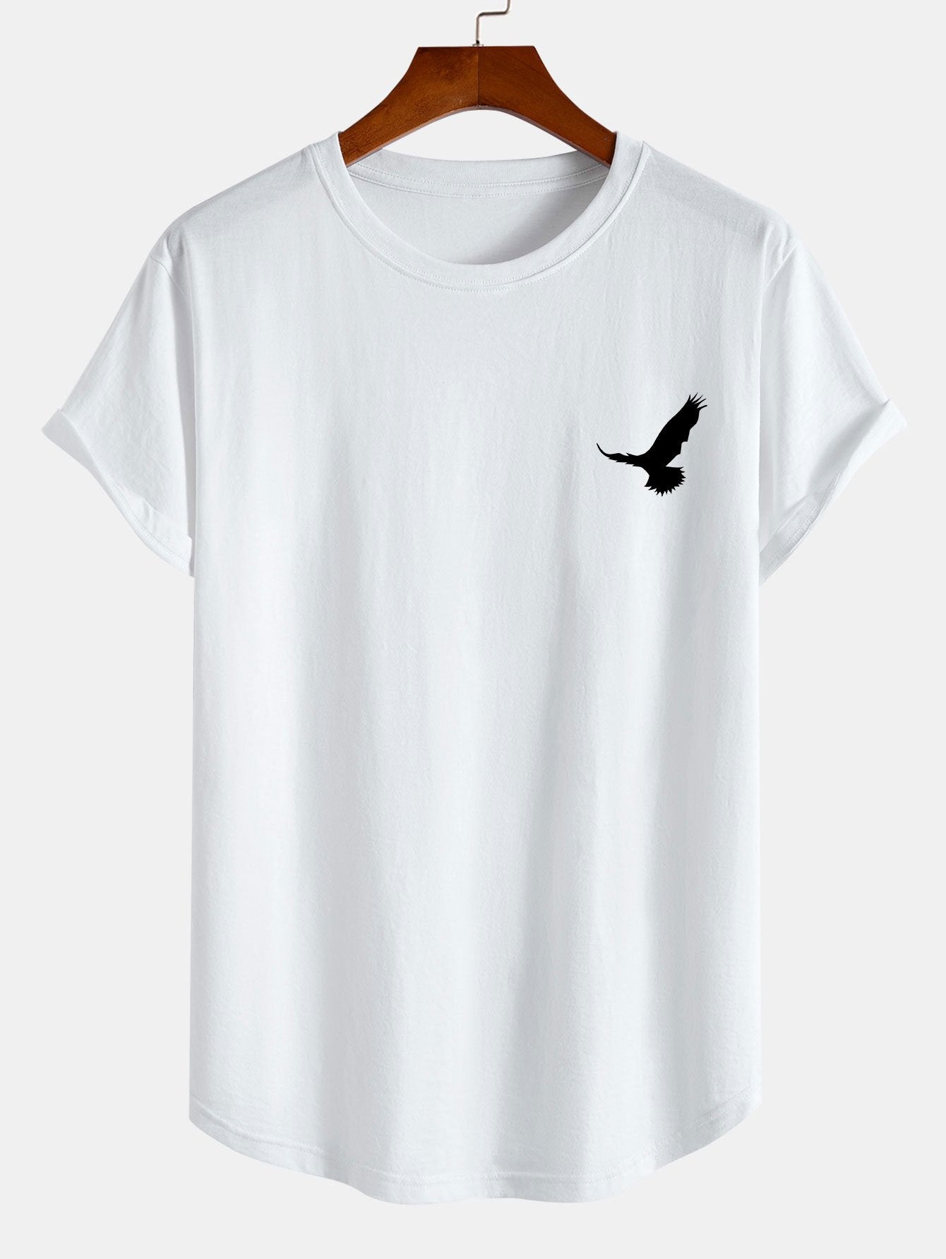 Flying Eagle Print Cotton Arc Hem T-Shirt