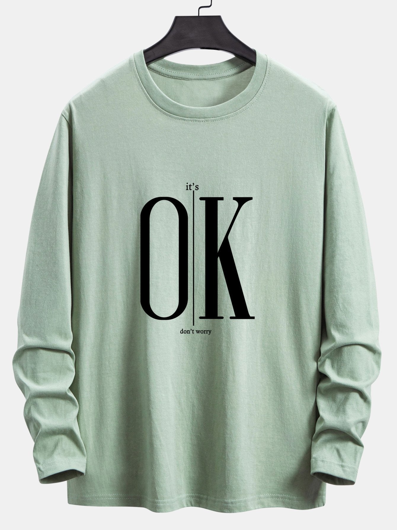 Long Sleeve OK Slogan Print Cotton T-Shirt