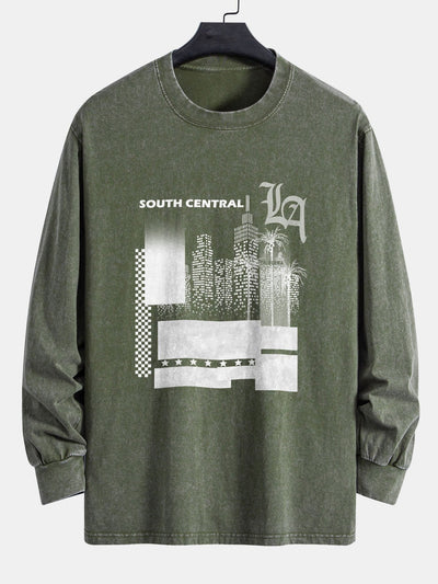Los Angeles Landscape Print Relax Fit Washed Distressed T-Shirt