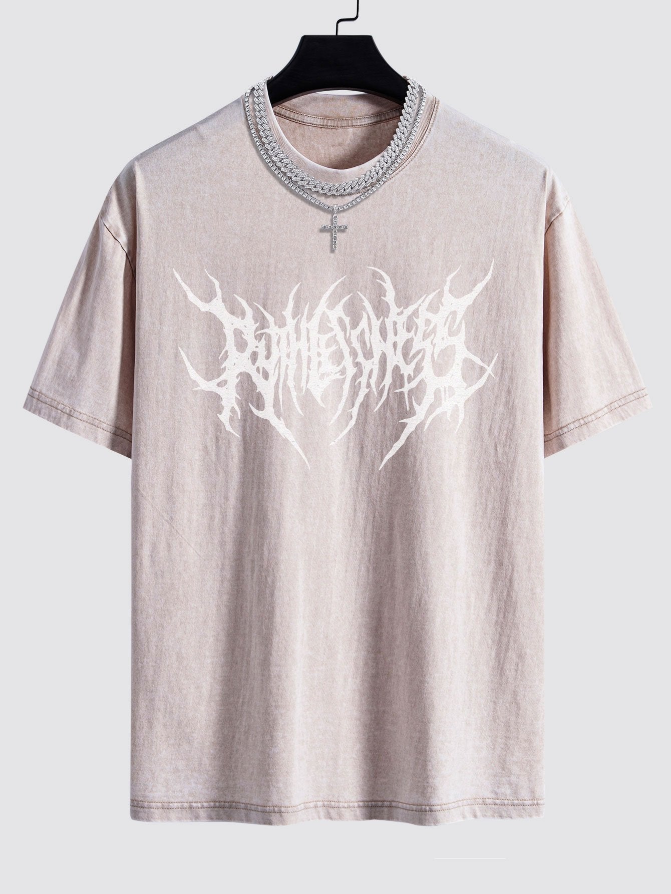 Gothic Slogan Print Washed Drop Shoulder Oversize T-Shirt