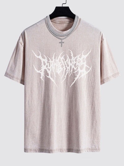 Gothic Slogan Print Washed Drop Shoulder Oversize T-Shirt