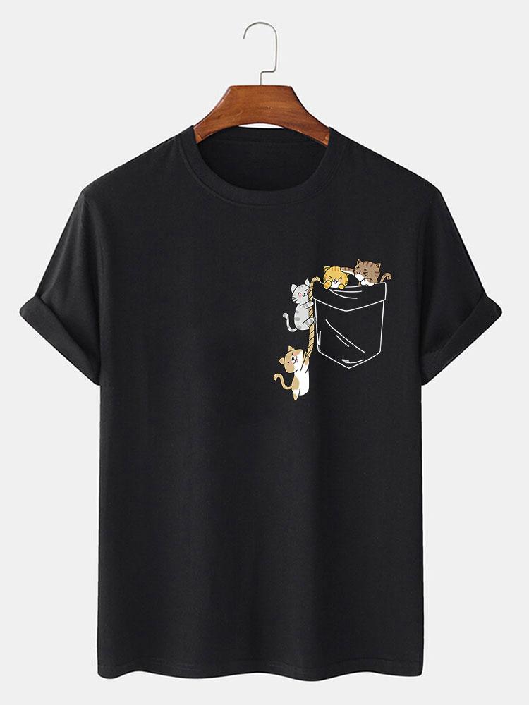 Cute Pocket Cat Print T-Shirt