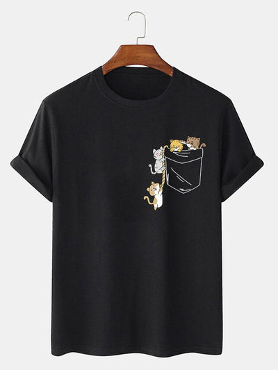 Cute Pocket Cat Print T-Shirt