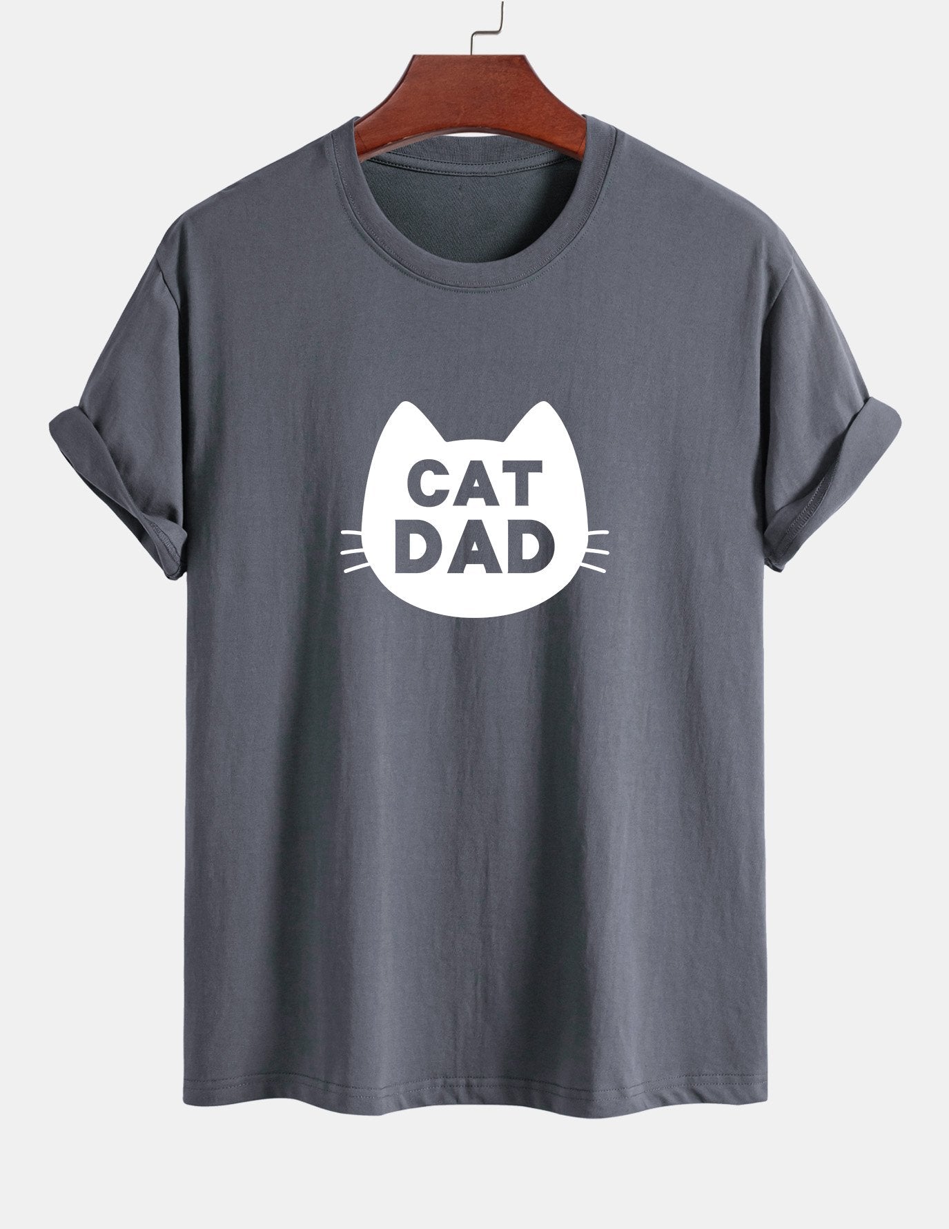 Regular Fit Cat Dad Print Cotton T-Shirt