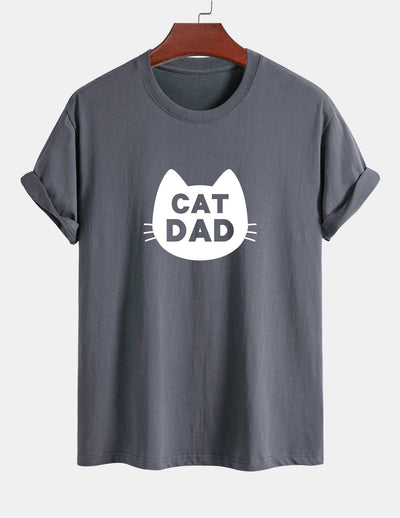 Regular Fit Cat Dad Print Cotton T-Shirt
