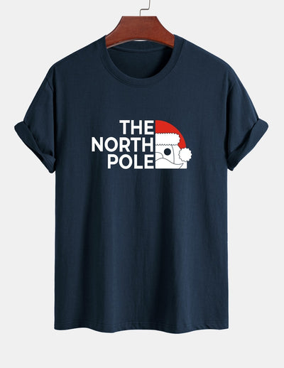 Regular Fit Santa Claus Slogan Print Cotton T-Shirt