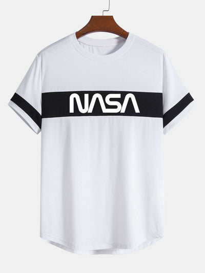 NASA Print Color Block Arc Hem T-Shirt