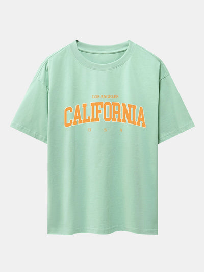 Los Angeles California Print Drop Shoulder Oversize T-Shirt