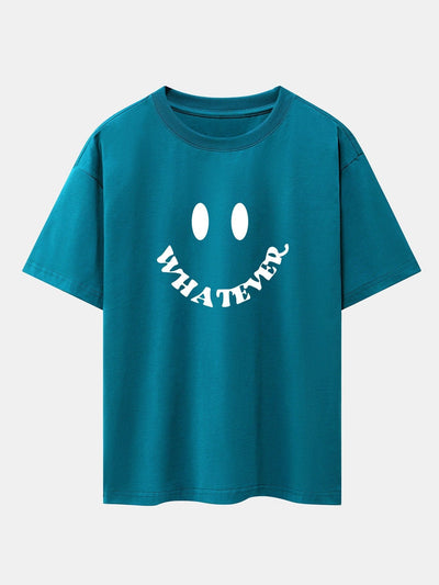 Smiley Face Slogan Print Drop Shoulder Oversize T-Shirt