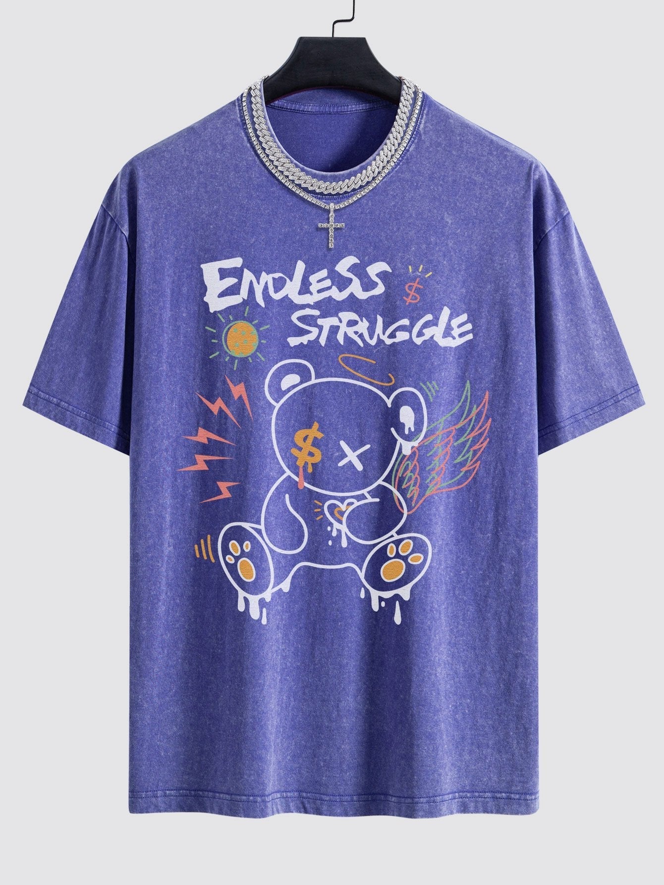 Graffiti Bear Print Washed Drop Shoulder Oversize T-Shirt