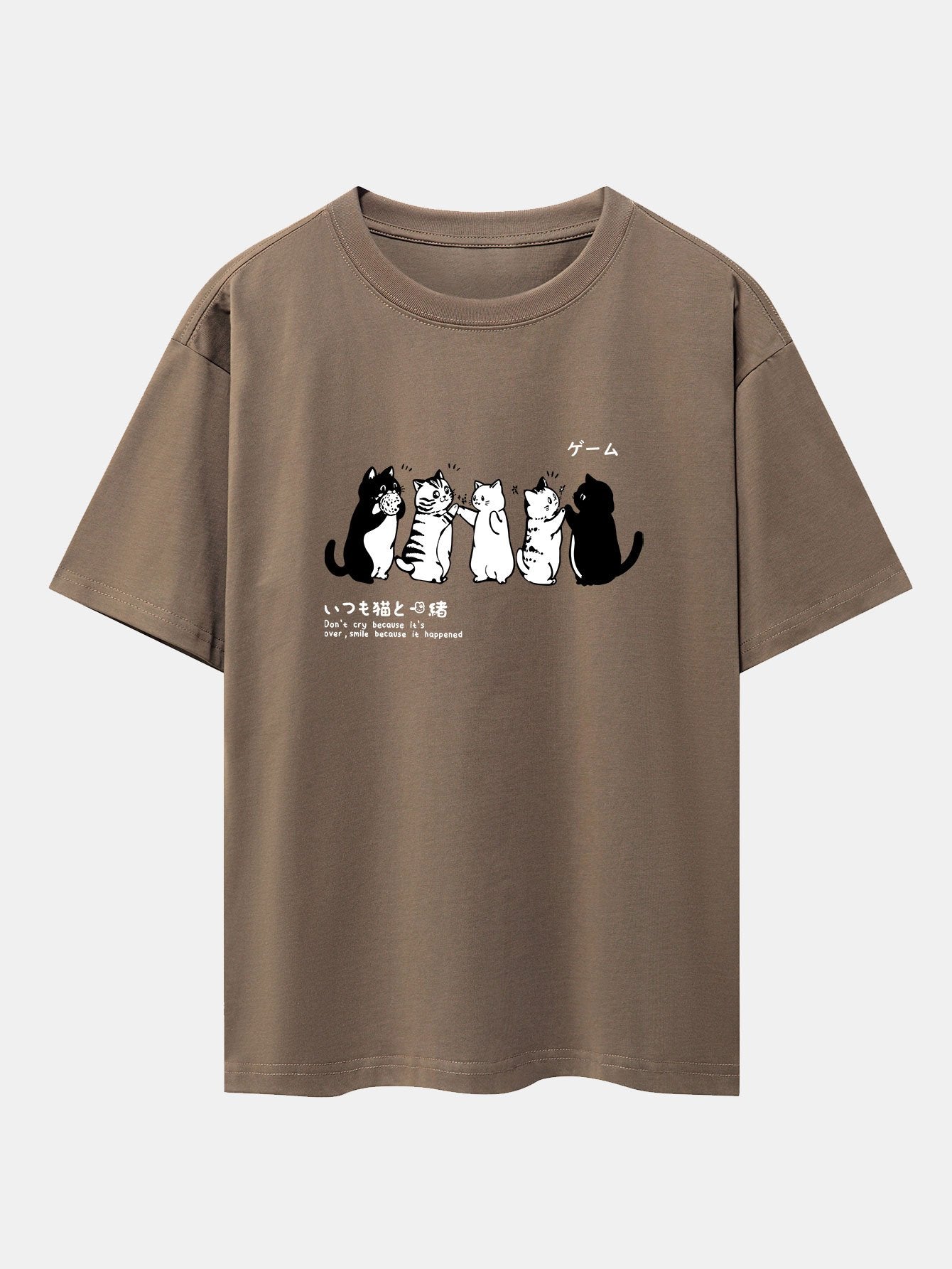 Friend Cat Print Drop Shoulder Oversize T-Shirt