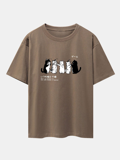 Friend Cat Print Drop Shoulder Oversize T-Shirt