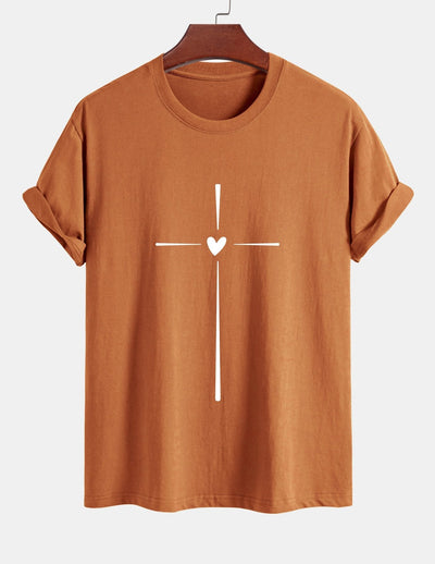 Regular Fit Cross Heart Print Cotton T-Shirt