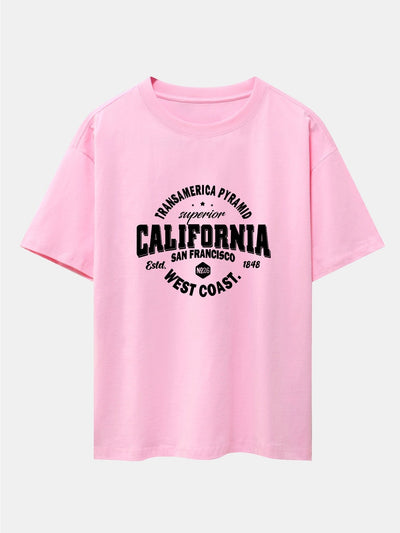 California Slogan Print Drop Shoulder Oversize T-Shirt
