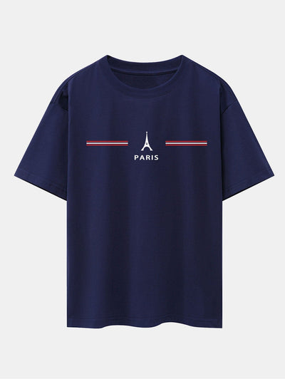 Paris Stripes Print Drop Shoulder Oversize T-Shirt