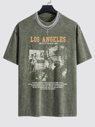 Los Angeles Illustration Print Washed Drop Shoulder Oversize T-Shirt