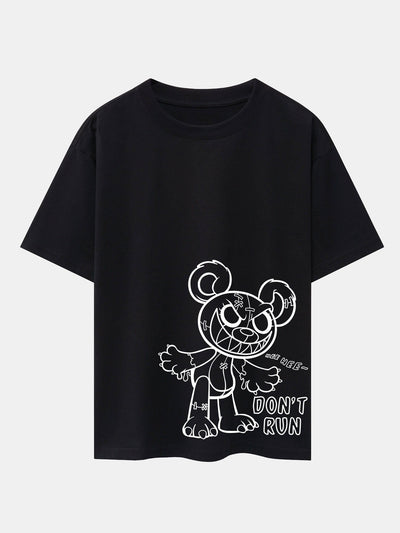 Slogan Cartoon Bear Print Drop Shoulder Oversize T-Shirt