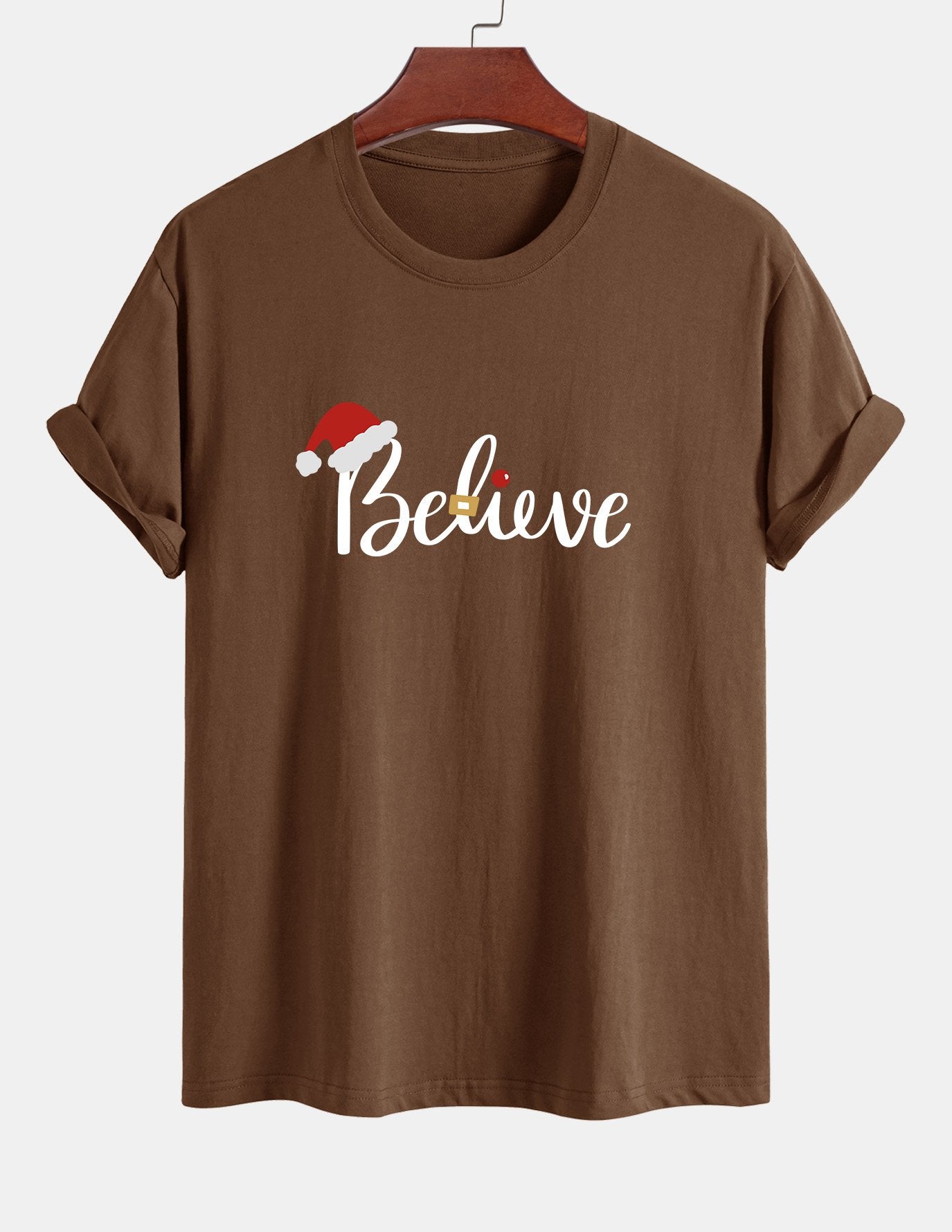 Regular Fit Christmas Believe Print Cotton T-Shirt