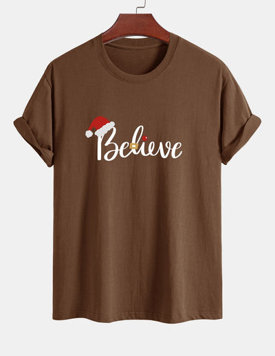Regular Fit Christmas Believe Print Cotton T-Shirt