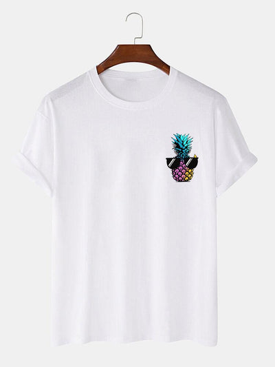 Pineapple With Sunglasses Print T-Shirt