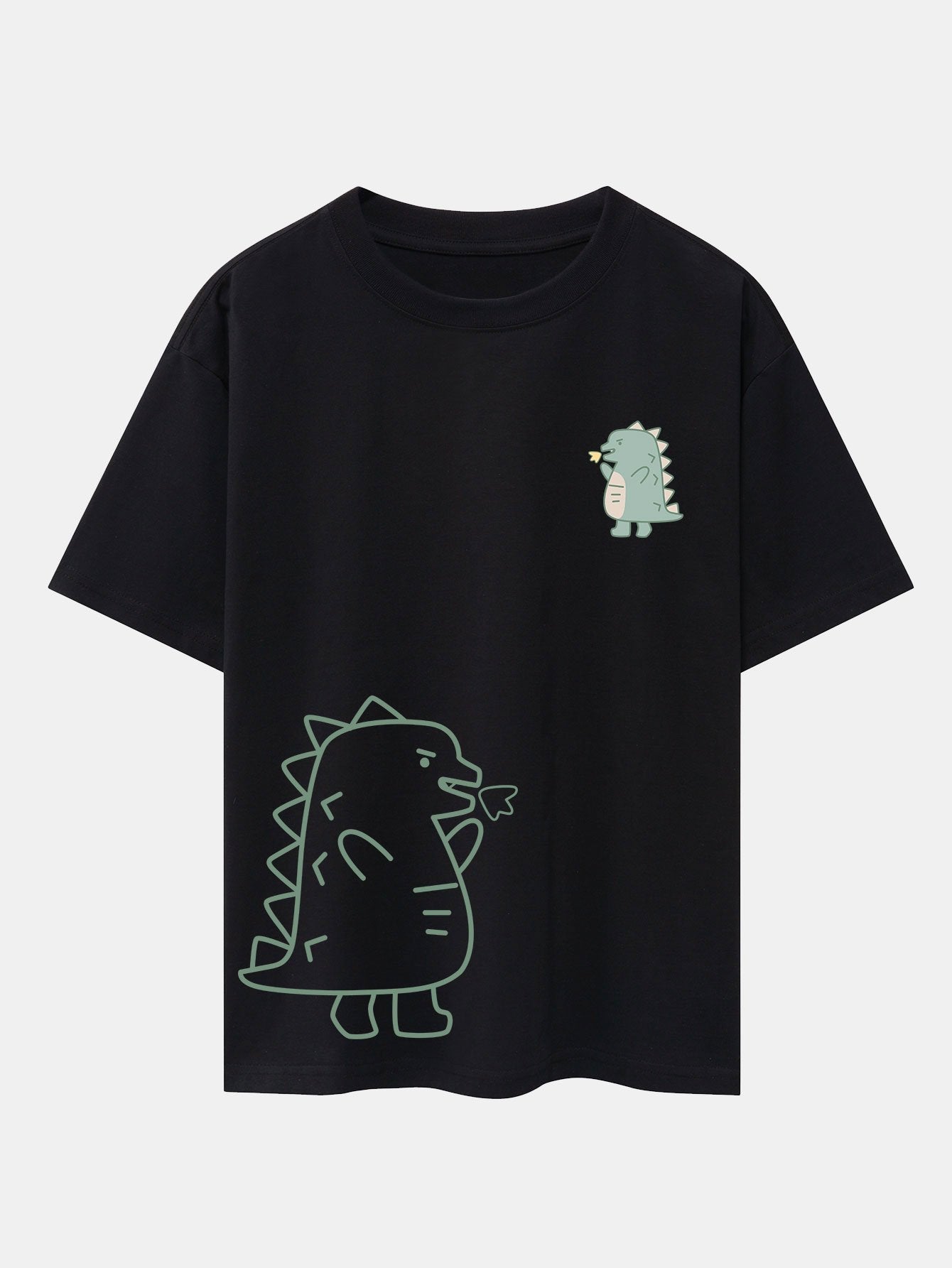 Fire-breathing Dinosaur Print Drop Shoulder Oversize T-Shirt