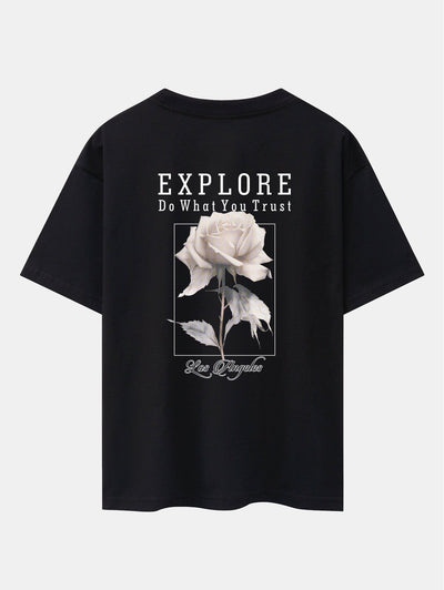 Rose Slogan Back Print Drop Shoulder Oversize T-Shirt