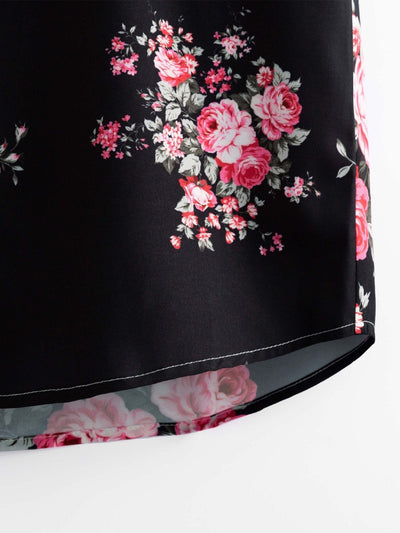 Two Tone Rose Print Button Up Shirt