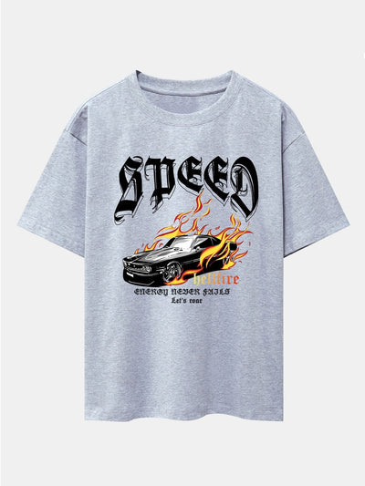 Speed Car Flame Print Drop Shoulder Oversize T-Shirt