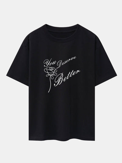 Rose Slogan Print Drop Shoulder Oversize T-Shirt