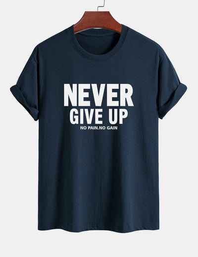 Regular Fit Never Give Up Print Cotton T-Shirt