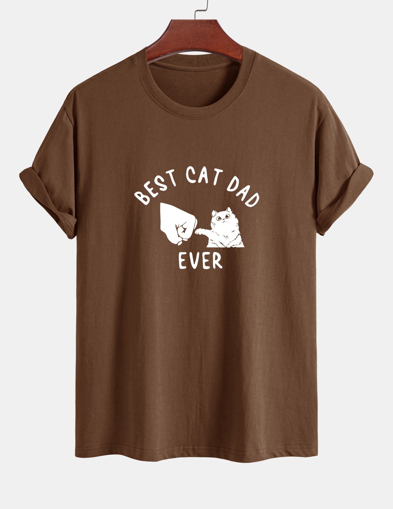 Regular Fit Best Cat Dad Ever Print Cotton T-Shirt