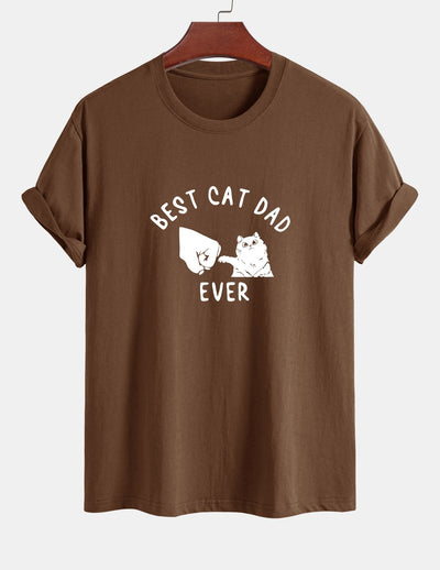 Regular Fit Best Cat Dad Ever Print Cotton T-Shirt