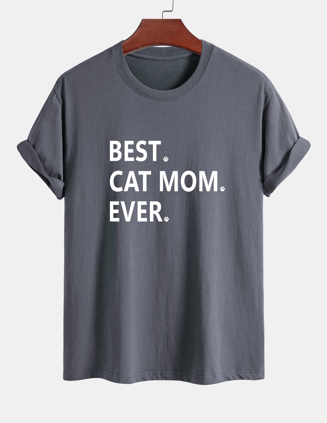 Regular Fit Best Cat Mom Ever Print Cotton T-Shirt