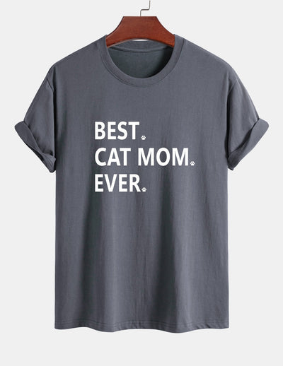 Regular Fit Best Cat Mom Ever Print Cotton T-Shirt