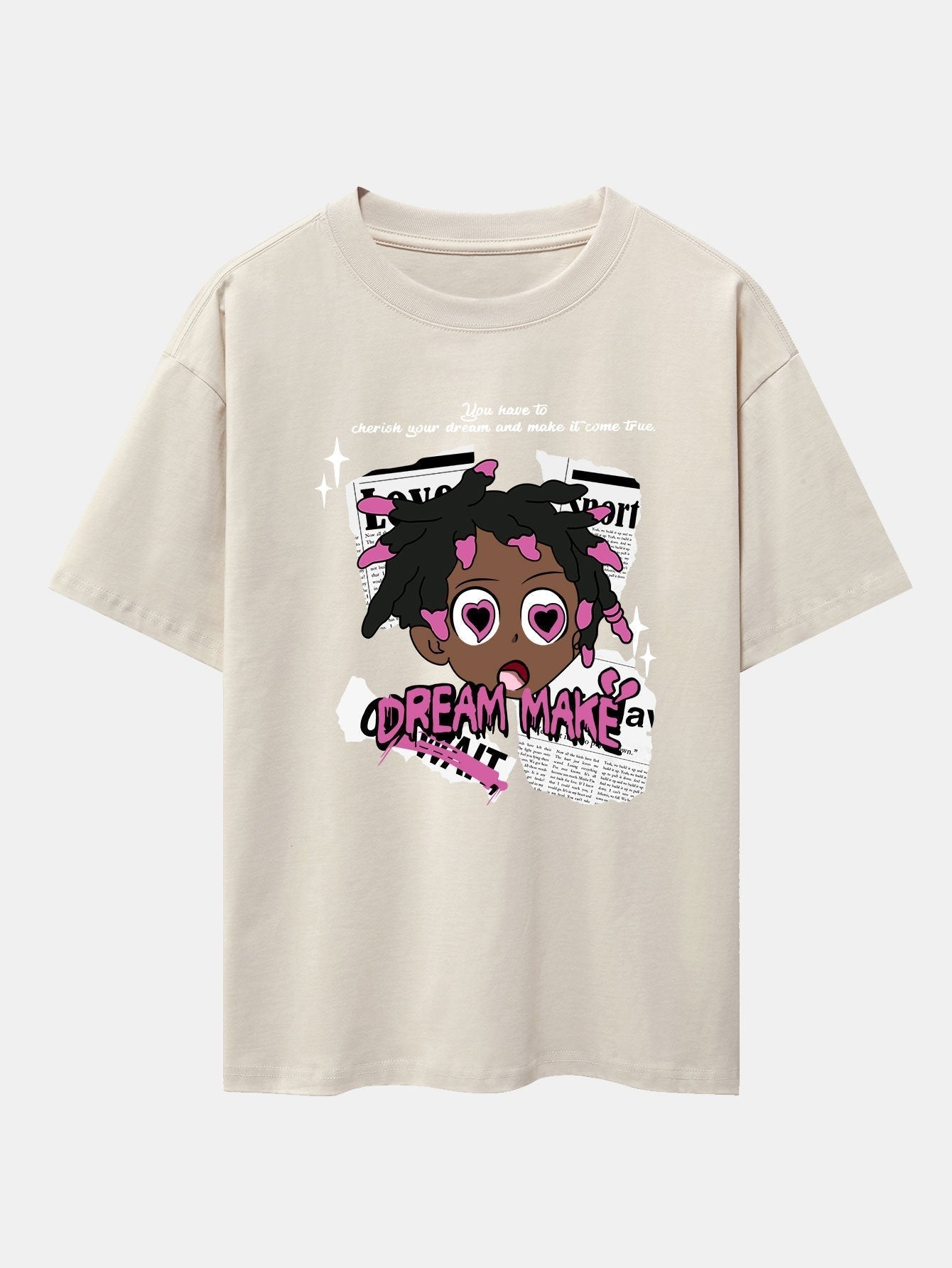 Cartoon Character Newspaper Print Drop Shoulder Oversize T-Shirt