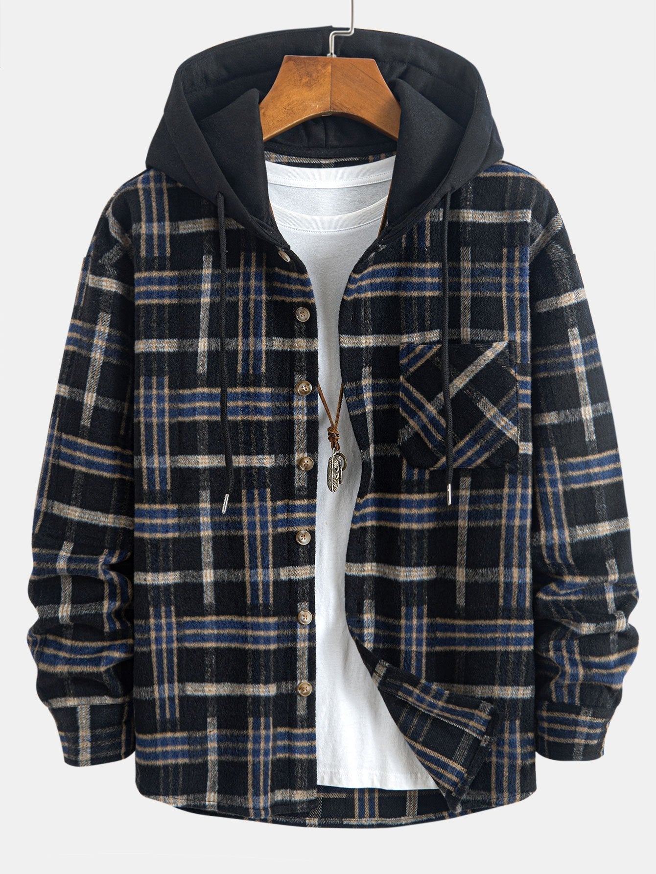 Relax Fit Heavy Weight Flannel Plaid Hooded Shirt