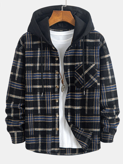 Relax Fit Heavy Weight Flannel Plaid Hooded Shirt